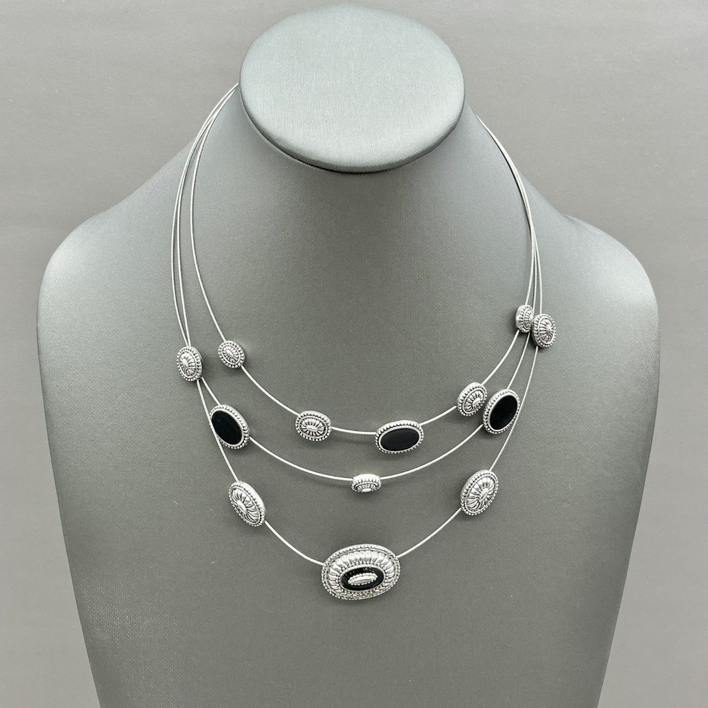 Napier Necklace Womens Silver Tone‎ Black Layered Multi Strand Southwestern 18"
